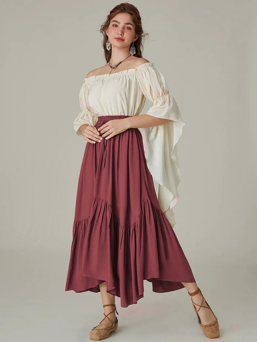 Rose Red High-Low Tiered Skirt